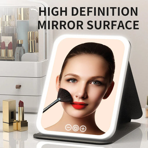 Foldable LED Vanity Mirror — Dimmable Light & USB Charging
