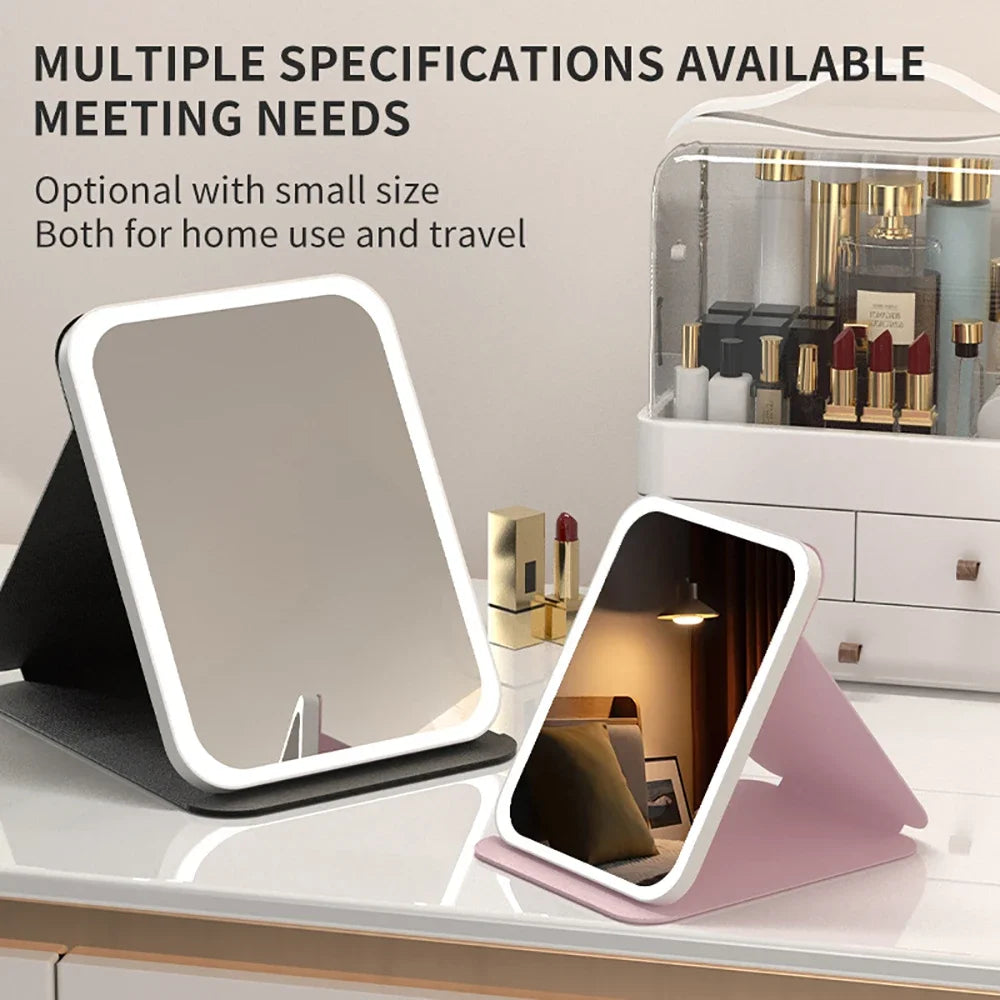 Foldable LED Vanity Mirror — Dimmable Light & USB Charging