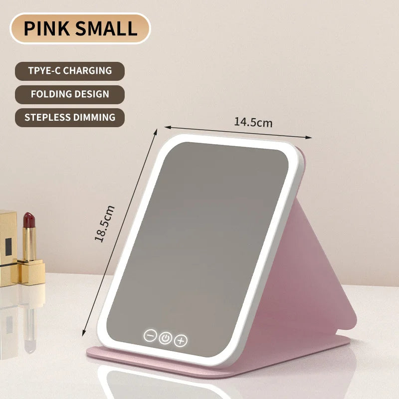 Foldable LED Vanity Mirror — Dimmable Light & USB Charging