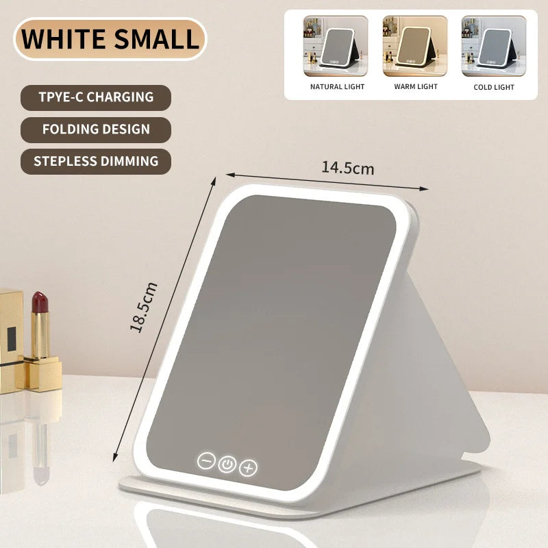 Foldable LED Vanity Mirror — Dimmable Light & USB Charging